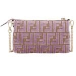 FENDI BAGUETTE POUCH MAUVE PINK JACQUARD FF VELVET POUCH WITH CHAIN