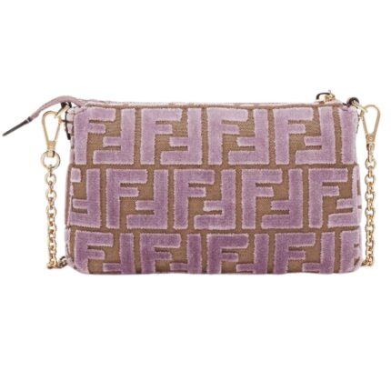 FENDI BAGUETTE POUCH MAUVE PINK JACQUARD FF VELVET POUCH WITH CHAIN