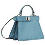 FENDI PEEKABOO ISEEU PETITE METALLIC BLUE SELLERIA BAG WITH 306 HAND-SEWN TOPSTITCHES