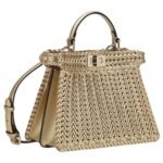 FENDI PEEKABOO ISEEU SMALL CHAMPAGNE-COLORED INTERLACED LEATHER BAG