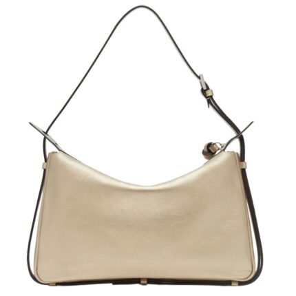 FENDI SIMPLY FENDI MEDIUM METALLIC CHAMPAGNE-COLORED LEATHER HANDBAG