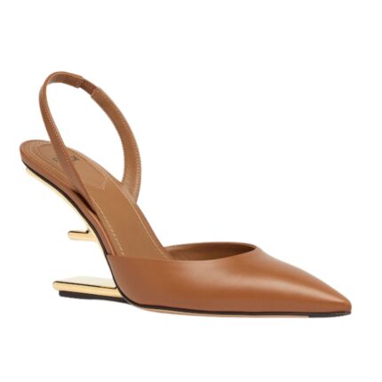 FENDI FIRST BROWN LEATHER HIGH-HEELED SLINGBACKS
