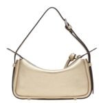 FENDI SIMPLY FENDI MINI CHAMPAGNE-COLORED METALLIC LEATHER MINI-BAG
