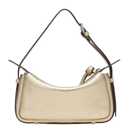 FENDI SIMPLY FENDI MINI CHAMPAGNE-COLORED METALLIC LEATHER MINI-BAG