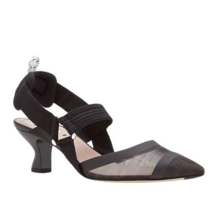 FENDI COLIBRÌ LEATHER AND MESH SLINGBACKS WITH MEDIUM HEEL