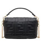 FENDI BAGUETTE MINI BLACK NAPPA LEATHER BAG WITH FF MOTIF
