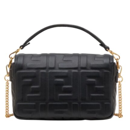 FENDI BAGUETTE MINI BLACK NAPPA LEATHER BAG WITH FF MOTIF