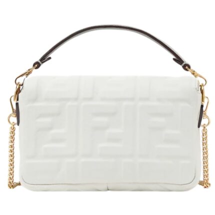 FENDI BAGUETTE MINI WHITE NAPPA LEATHER BAG WITH FF MOTIF