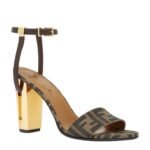 FENDI DELFINA BROWN FABRIC HIGH-HEELED SANDALS