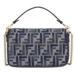 FENDI BAGUETTE MINI DARK BLUE FF CHENILLE BAG