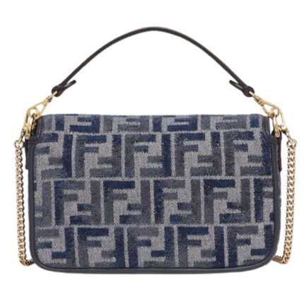 FENDI BAGUETTE MINI DARK BLUE FF CHENILLE BAG
