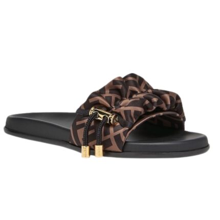 FENDI FEEL BROWN SATIN SLIDES