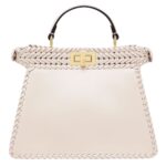 FENDI PEEKABOO ISEEU PETITE CAMELLIA INTERLACE LEATHER BAG