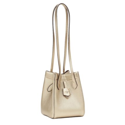 FENDI ORIGAMI MINI TRANSFORMABLE CHAMPAGNE COLORED METALLIC LEATHER BAG