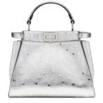 FENDI PEEKABOO MINI SILVER-COLOR OSTRICH LEATHER BAG