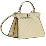 FENDI PEEKABOO ISEEU PETITE CHAMPAGNE COLORED METALLIC OSTRICH LEATHER BAG