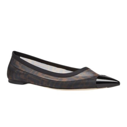 FENDI COLIBRÌ LEATHER AND FF MESH BALLET FLATS