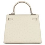 HERMÈS KELLY SELLIER 25 BETON OSTRICH PALLADIUM HARDWARE