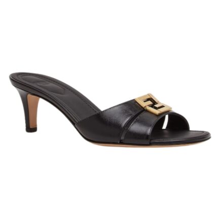 FENDI FFOLD LEATHER MEDIUM-HEELED SANDALS