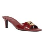 FENDI FFOLD LEATHER MEDIUM-HEELED SANDALS