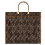 FENDI SUNSHINE LARGE BROWN FF JACQUARD FABRIC SHOPPER