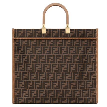 FENDI SUNSHINE LARGE BROWN FF JACQUARD FABRIC SHOPPER