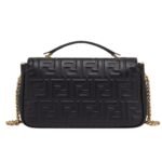 FENDI BAGUETTE CHAIN MIDI BLACK NAPPA LEATHER BAG WITH FF MOTIF