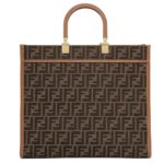 FENDI SUNSHINE MEDIUM BROWN FF JACQUARD FABRIC SHOPPER
