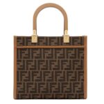 FENDI SUNSHINE SMALL BROWN FF JACQUARD FABRIC BAG