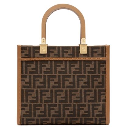 FENDI SUNSHINE SMALL BROWN FF JACQUARD FABRIC BAG