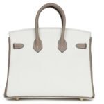 HERMÈS SPECIAL ORDER (HSS) BIRKIN 25 WHITE AND GRIS TOURTERELLE CLEMENCE GOLD HARDWARE