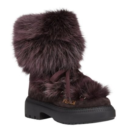 FENDI APRES CHIC DARK PURPLE FOX FUR AND SUEDE BOOTS