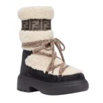 FENDI APRES CHIC WHITE SHEEPSKIN AND BLACK SUEDE BOOTS
