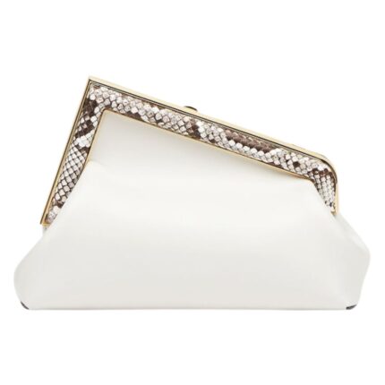 FENDI FIRST SMALL WHITE LEATHER BAG WITH EXOTIC DETAILS