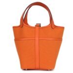 HERMÈS PICOTIN CARGO 18 ORANGE SWIFT AND TOILE CANVAS PALLADIUM HARDWARE