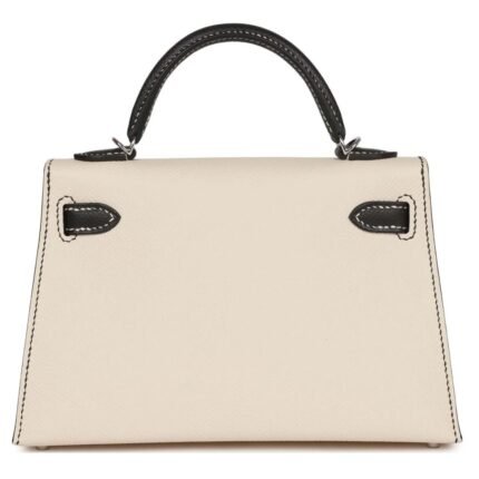 HERMÈS SPECIAL ORDER (HSS) KELLY SELLIER 20 CRAIE AND BLACK EPSOM PALLADIUM HARDWARE