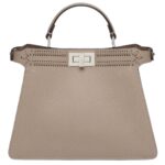 FENDI PEEKABOO ISEEU SMALL DOVE GRAY LEATHER BAG WITH FF INTERLACING