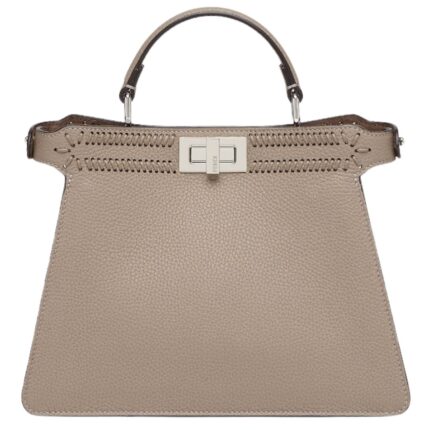 FENDI PEEKABOO ISEEU SMALL DOVE GRAY LEATHER BAG WITH FF INTERLACING