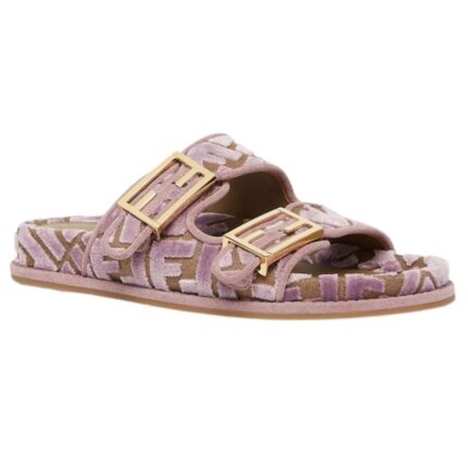 FENDI FEEL LIGHT BLUE FF JACQUARD VELVET SLIDES