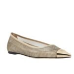 FENDI COLIBRÌ CHAMPAGNE-COLORED METALLIC FF MESH BALLET FLATS