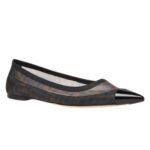 FENDI COLIBRÌ BLACK LEATHER AND BROWN FF MESH BALLET FLATS