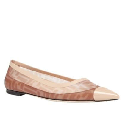 FENDI COLIBRÌ BLACK LEATHER AND BROWN FF MESH BALLET FLATS