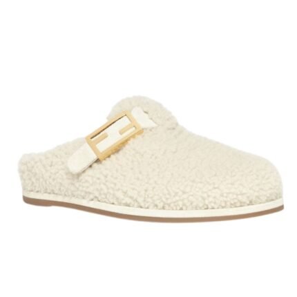 FENDI FEEL WHITE SHEEPSKIN SABOTS