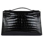 HERMÈS KELLY POCHETTE BLACK SHINY POROSUS CROCODILE GOLD HARDWARE