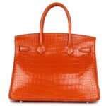 PRE-OWNED HERMÈS BIRKIN 30 ORANGE SHINY POROSUS CROCODILE PALLADIUM HARDWARE