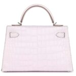 HERMÈS KELLY SELLIER 20 MAUVE PALE BOREAL SATIN ALLIGATOR PALLADIUM HARDWARE