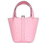 HERMÈS MICRO PICOTIN LOCK 14 BUBBLEGUM OSTRICH PALLADIUM HARDWARE