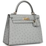 HERMÈS KELLY SELLIER 25 BLEU GLACIER OSTRICH GOLD HARDWARE