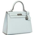 PRE-OWNED HERMÈS KELLY SELLIER 25 BLEU BRUME EPSOM PALLADIUM HARDWARE