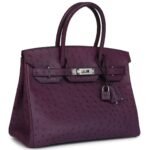 PRE-OWNED HERMÈS BIRKIN 30 VIOLET OSTRICH PALLADIUM HARDWARE